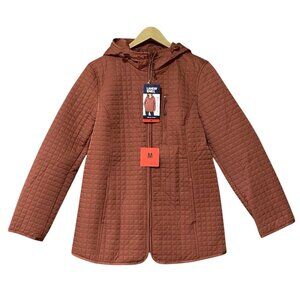 Lands' End Womens Quilted Hooded Jacket Red Medium NWT Lightweight Zip Pockets